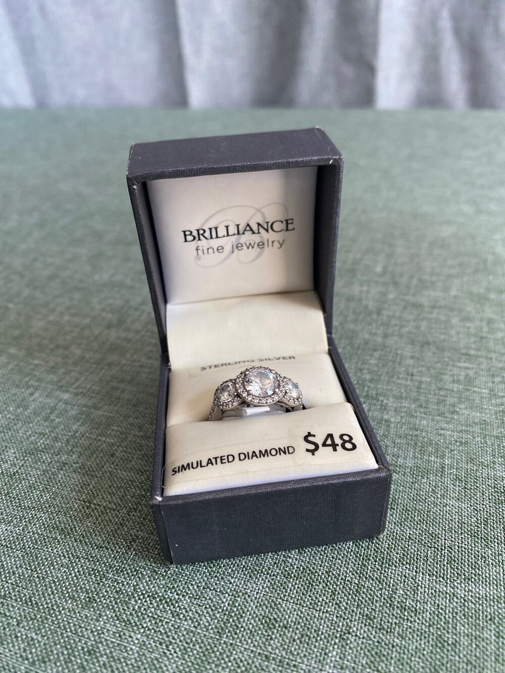 Brilliance Fine Jewelry Sterling Silver Diamond 3-Stone Halo Ring Size 7 NWT